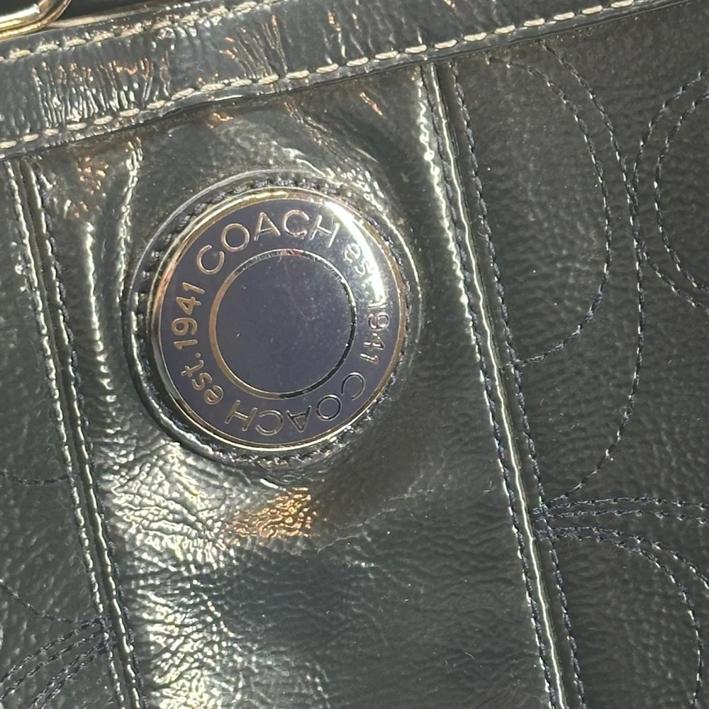 Coach Madison Navy Patent Leather Satchel Shoulder Bag